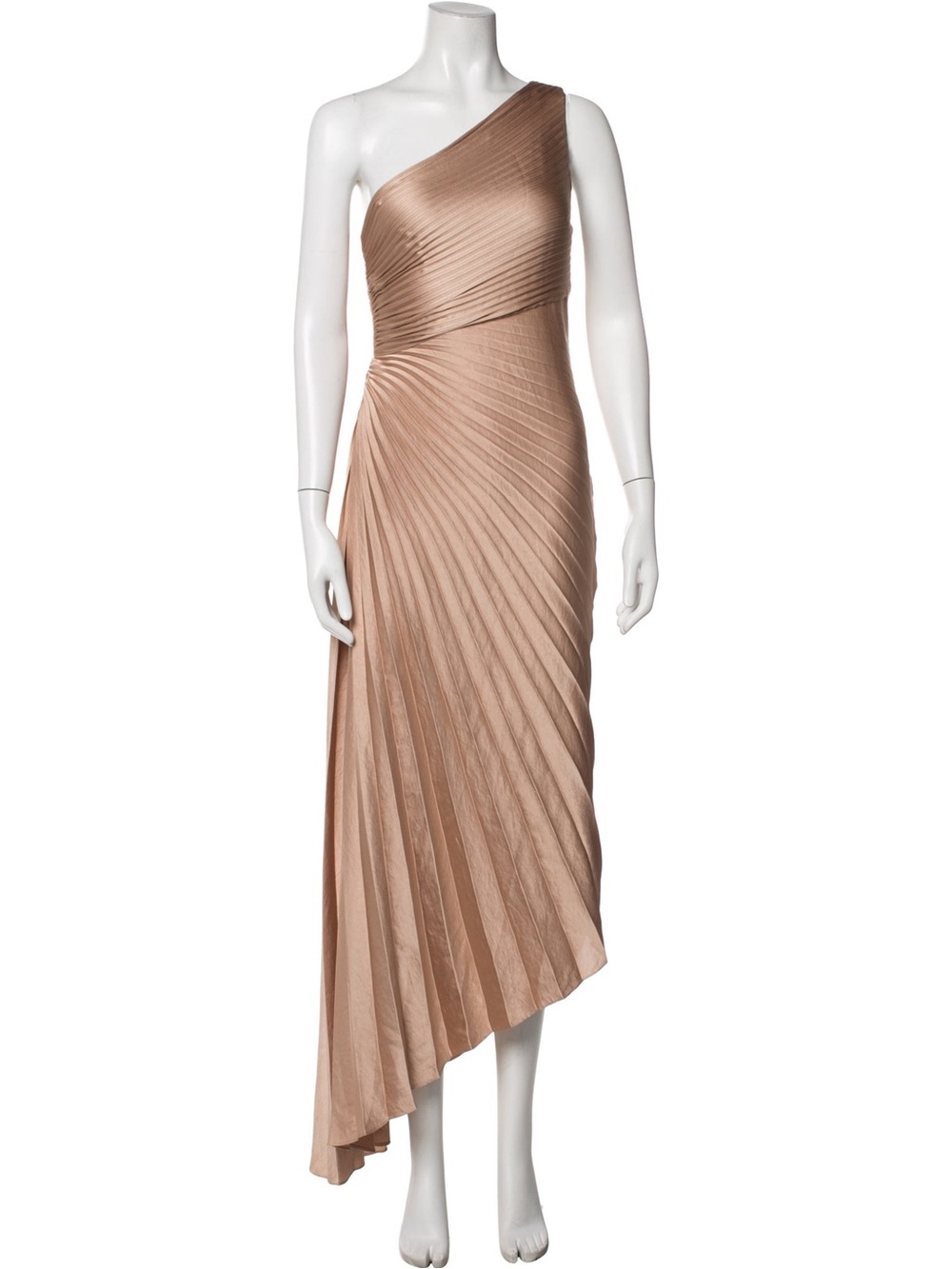 NWT A.L.C. One-Shoulder Pleated Delfine Dress in Bella Gold (8)